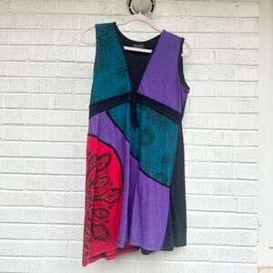 Filosophie Nepal Patchwork Colorful Embroidered Cotton Dress